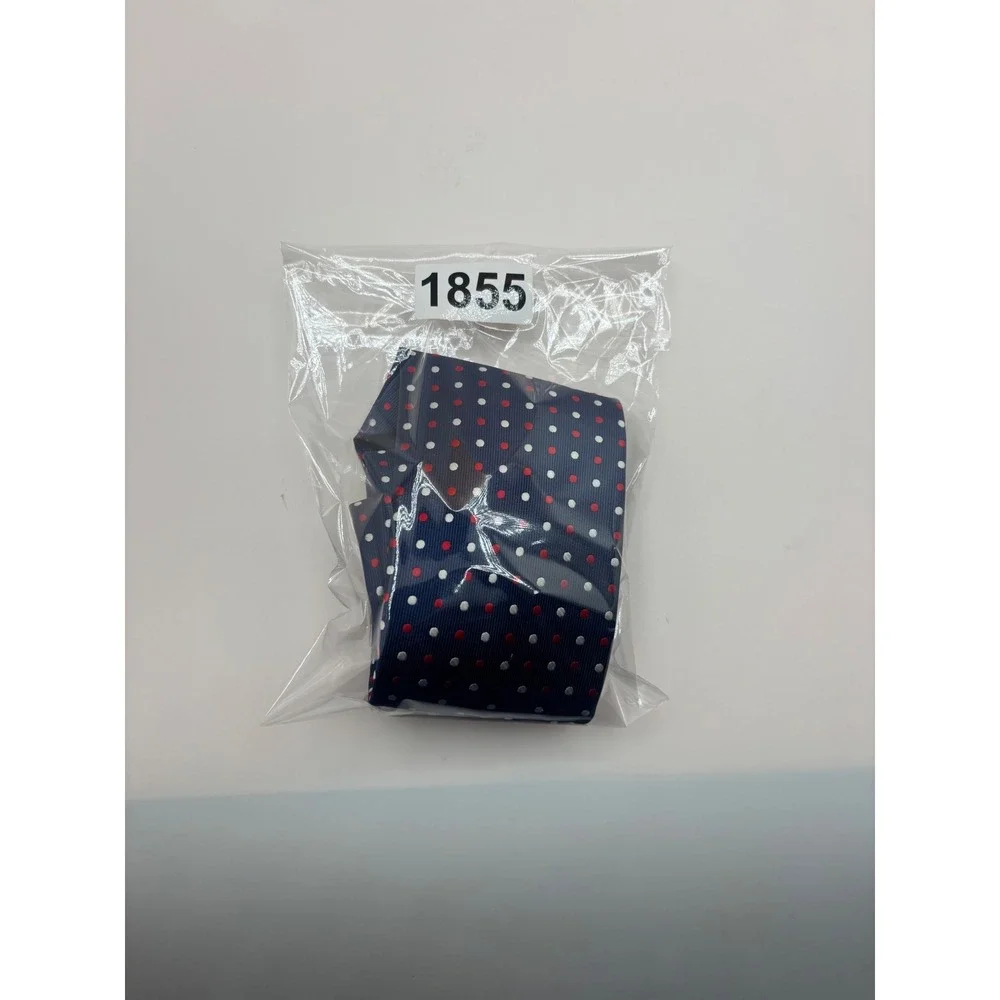 US Polo Assn Mens Navy Blue Red White Polka Dot Necktie Handmade Polyester